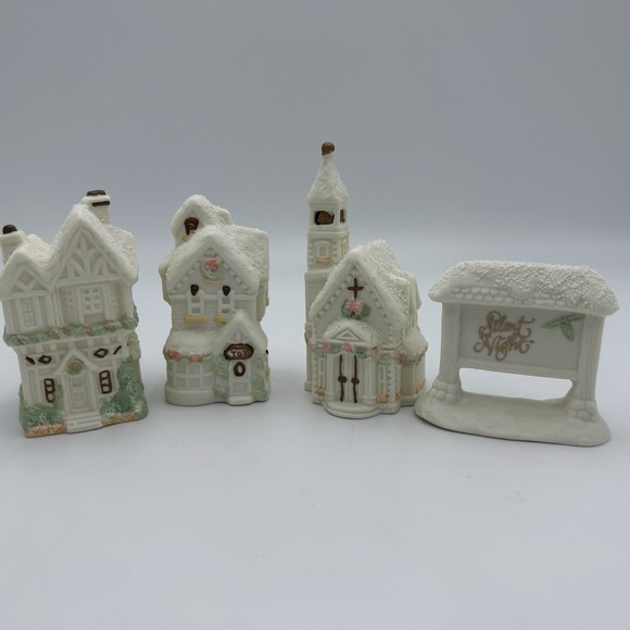 Carlton Cards Other - Vtg Carlton Cards Village Houses Figure Holiday Decor Church Cottagecore Cream